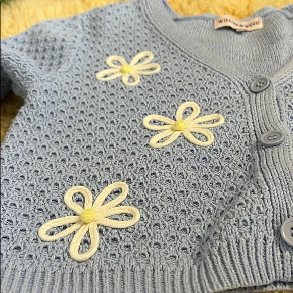 Willow & Wind Light Blue Daisy Knit Spring Sweater - Picture 4 of 5